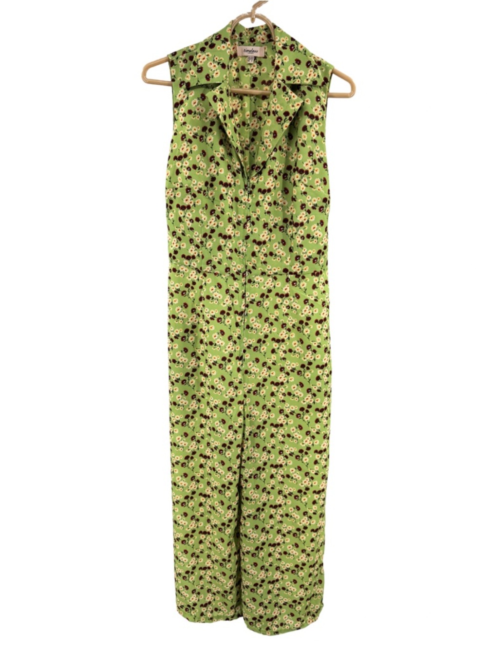 Timeless London lime Green Floral sleeveless wide cropped leg Jumpsuit 8 retro